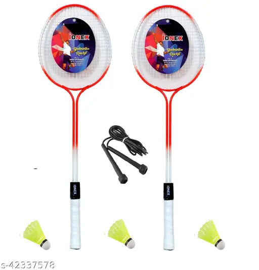 Multicolour Badminton Set Of 2 Piece Racquet with 6 Piece Plastic ShuttleCock And 1 skipping rope free