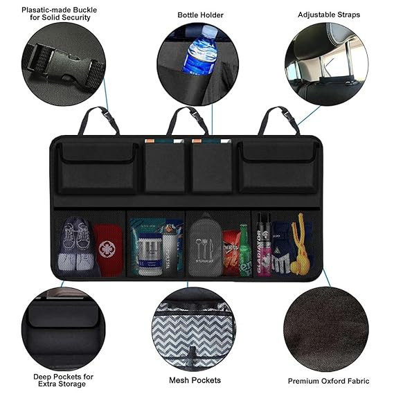 Car Trunk Organizer, Backseat Hanging Organizer With 8 Large Storage Pockets, For Car, Suv, Truck, Van, Space Saving Expert, Automobiles, Black