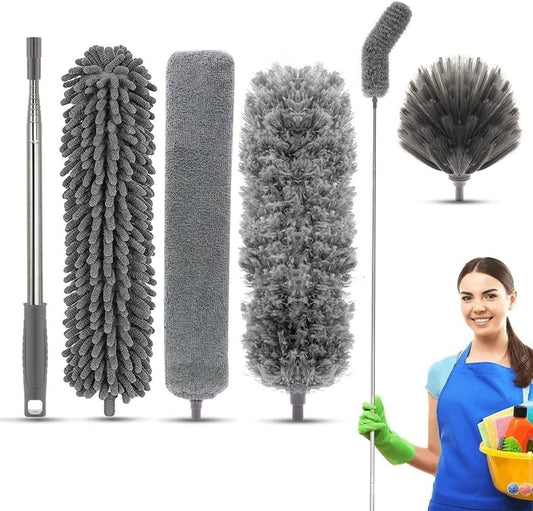 TiumsoMicrofiber Feather Duster Bendable & Extendable Fan Cleaning Duster with 100 inches Expandable Pole Handle Washable Duster for High Ceiling Fans, Window Blinds, Furniture (Standard)